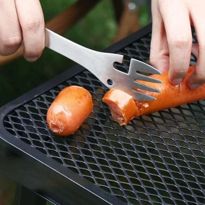 5-in-1 Tactical Camping Spork Stainless Steel Spoon & Bottle Opener Fork & Knife Can Opener Camping Utensils for Outdoor Hiking