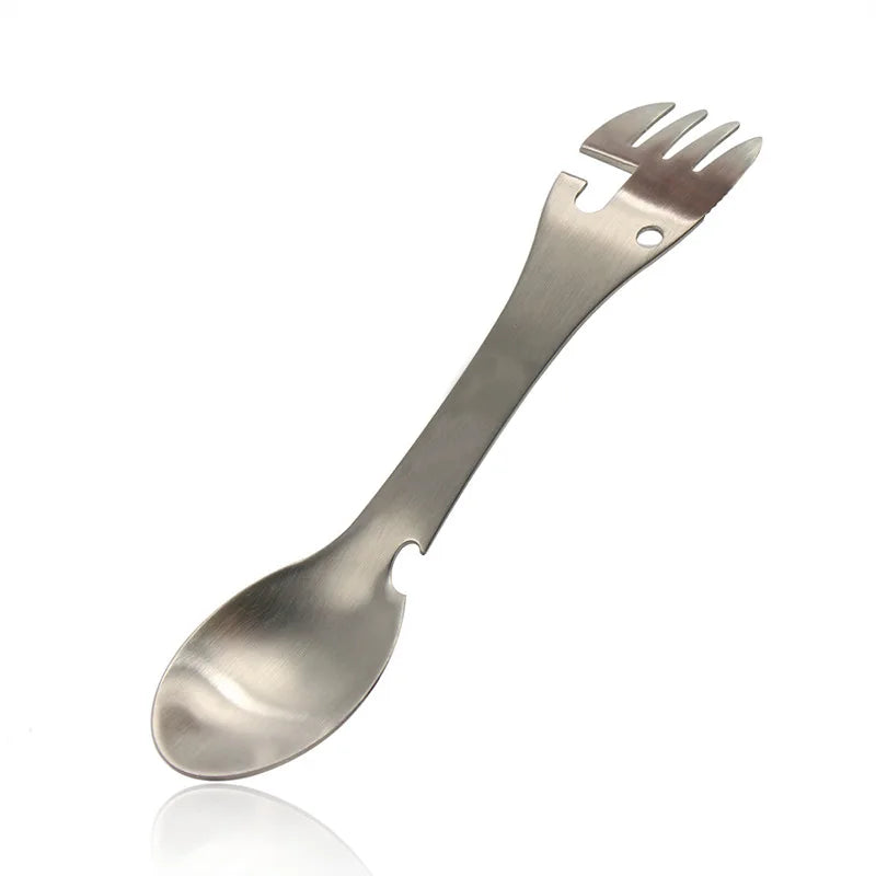 5-in-1 Tactical Camping Spork Stainless Steel Spoon & Bottle Opener Fork & Knife Can Opener Camping Utensils for Outdoor Hiking